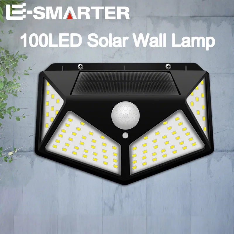 100 LED Solar Wall Lamp Human Body Motion Sensor Light Waterproof Solar Powered Sunlight Street Decor Light-controlled Lamps