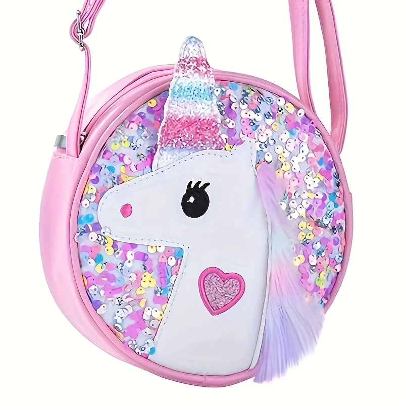 

Girl's Sparkling Pink Unicorn Sequin Shoulder Bag - Cute Cartoon Crossbody with Adjustable Strap, Rainbow Glitter Design Lightweight and Suitable for Parties, Party Accessory, Festive Occasions, Playful Fashion,