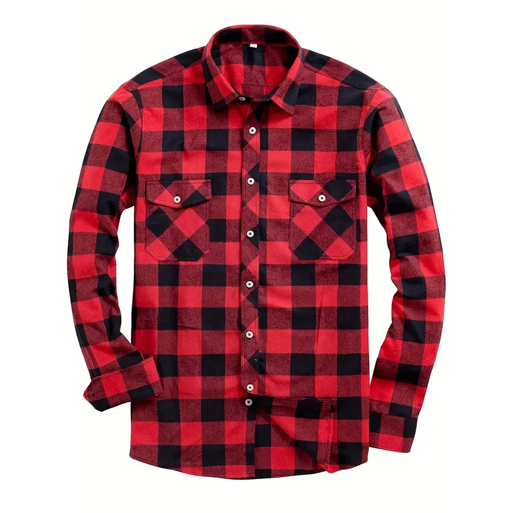 New Plaid Flannel Shirt for Men Long Sleeve Casual Shirts Spring Autumn Button -up 2-Pocket Colthing Tops Classic Men's Shirts