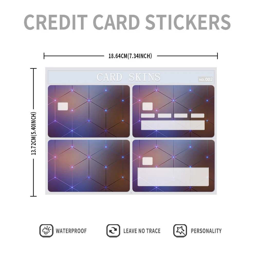 Non-Slip Criatividade Cartão de Crédito Skin Adesivos, cartão bancário personalizado, vinil adesivo, 4pcs por conjunto