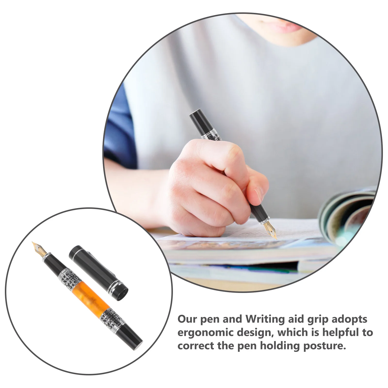 

Dual Color Metal Fountain Pen Premium Acrylic Build Ergonomic Shape Corrects Hand Posture Ideal for Writing Practice Students