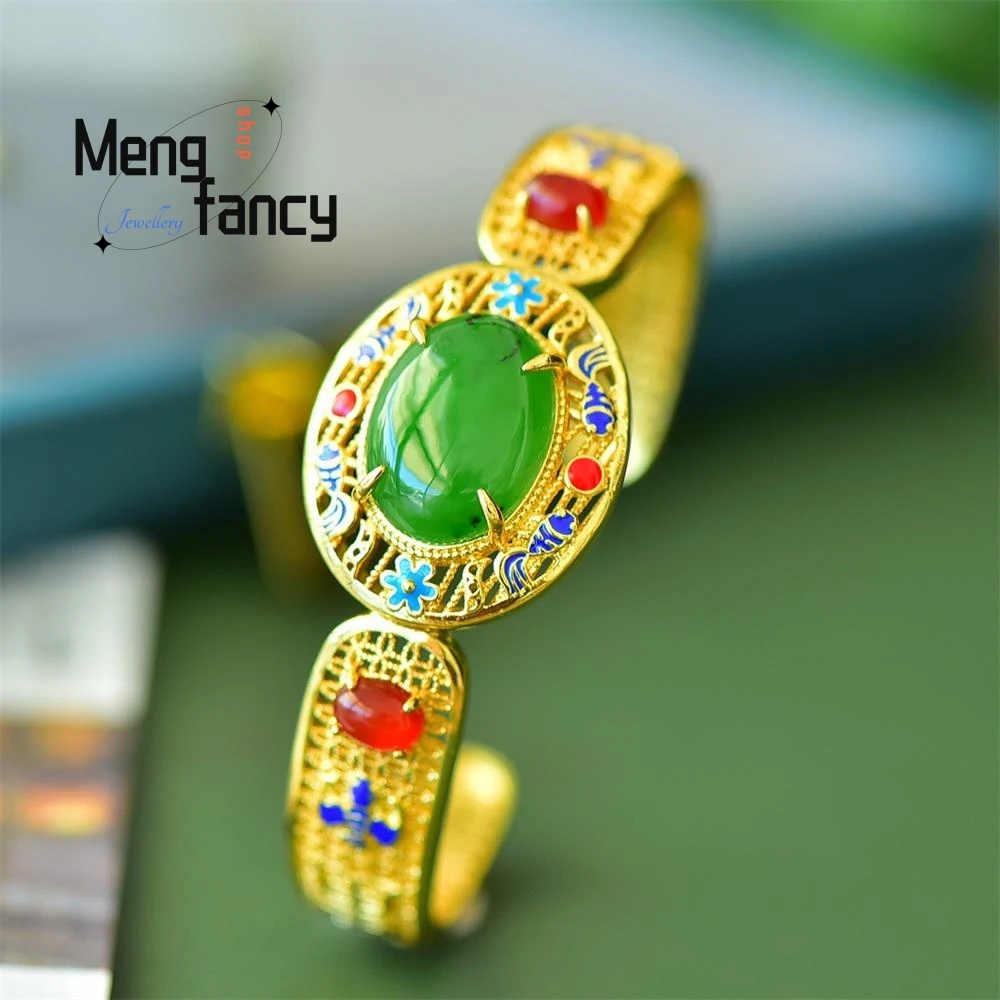 

Natural Hotan Jasper Recessed Vintage Craftsmanship Enamel-colored Be Radiant With Joy Bracelet High-grade Fashion Fine Jewelry