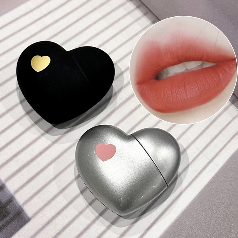 Love Shaped Lipgloss Matte Velvet Lip Glaze Cute Korean Design Lip Makeup Tint Long Lasting Waterproof Lipstick Cosmetic 6Colors