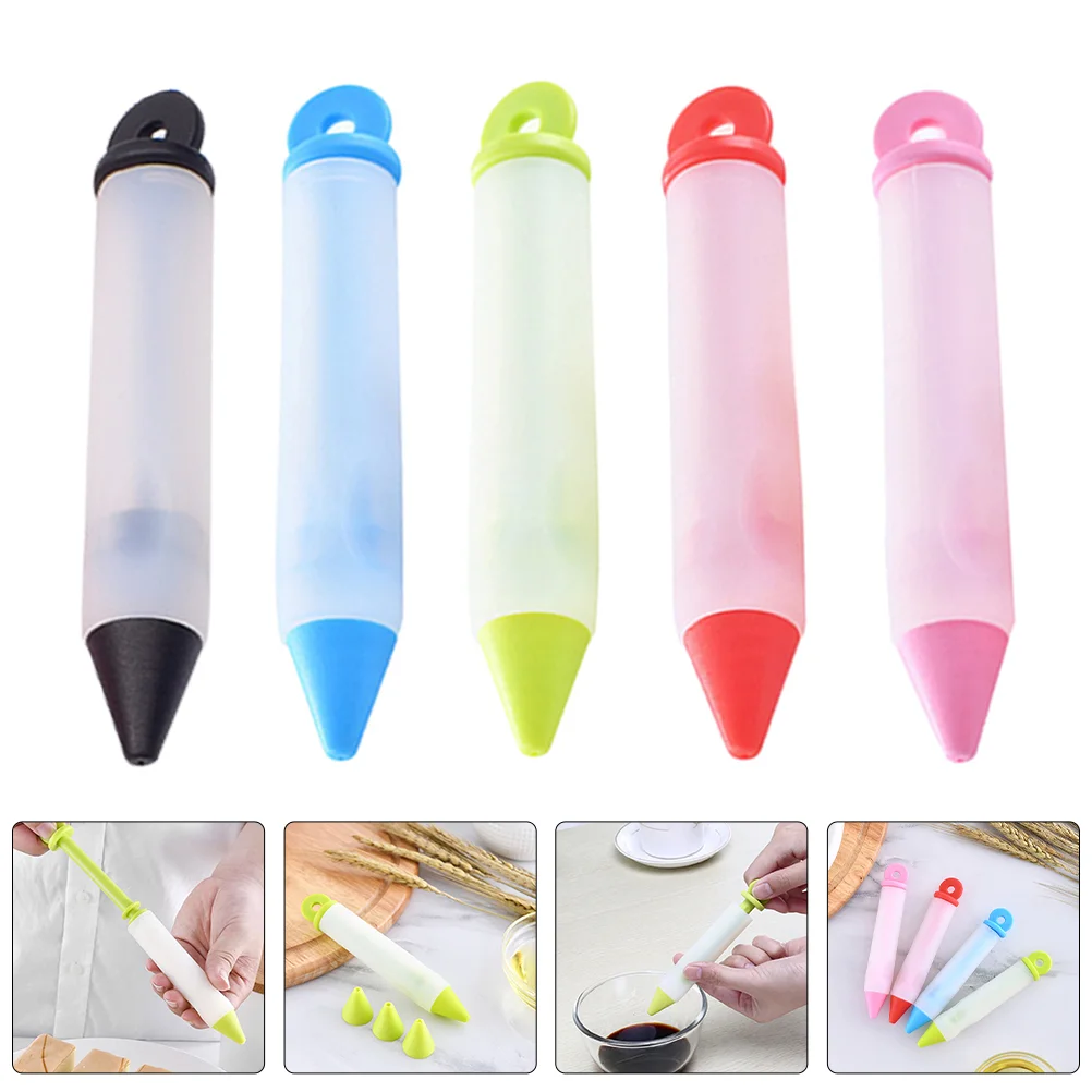 5 Pcs Multifunction Chocolate Decorating Pen Dessert Cake Sculpting Tools 1470X230X230CM Silica Gel Cookie Scribe Piping