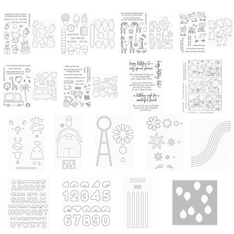 Cake Giraffe Barn Windmill Clear Stamps Cutting Dies Scrapbooking for Paper Making Embossing Frames Card Set