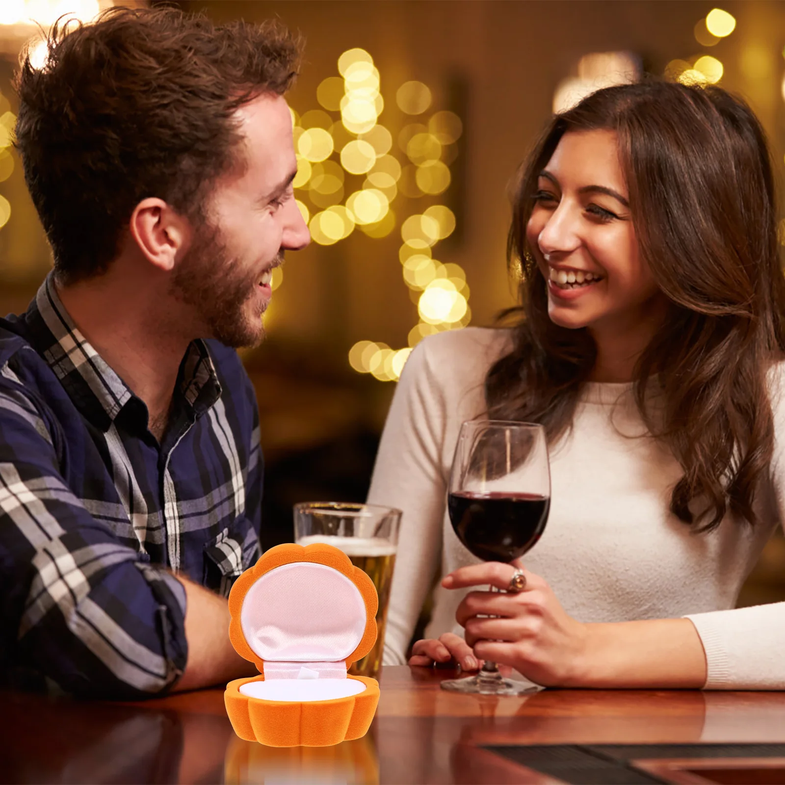 

2 Pcs Pumpkin Shaped Jewelry Boxes for Wedding Rings Engagement Holder Velvet Lined Case Studs Necklace Storage Gifts