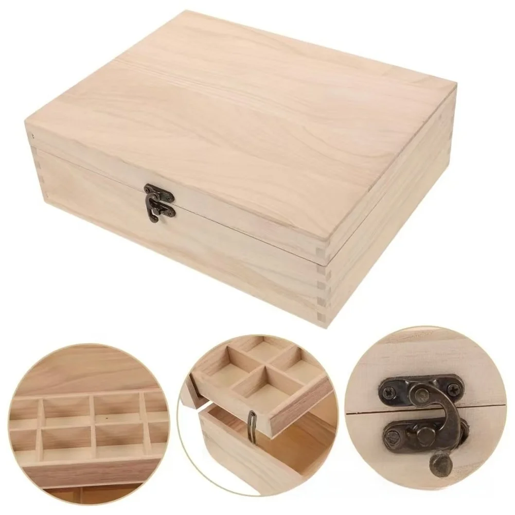 Retro Wooden Jewelry Storage Box Paulownia Wood Jewelry Box Desktop Two Layer Flip Top Compartment Storage Organizer