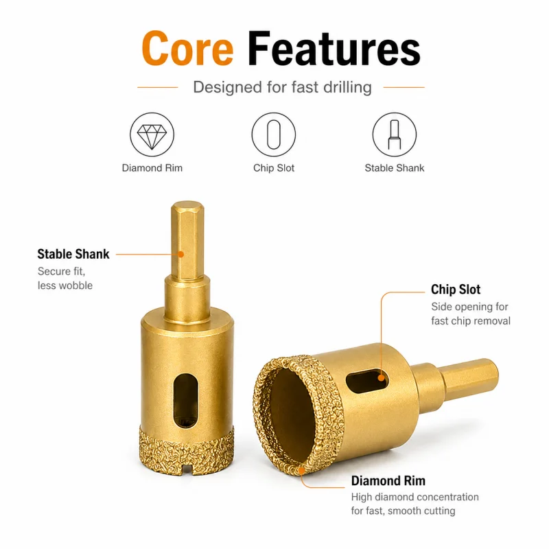 Vacuum Brazed Diamond Core Drill Bit Set 6‑35mm 12Pcs Hole Saw Opener for Ceramic Tile Marble Glass Stone