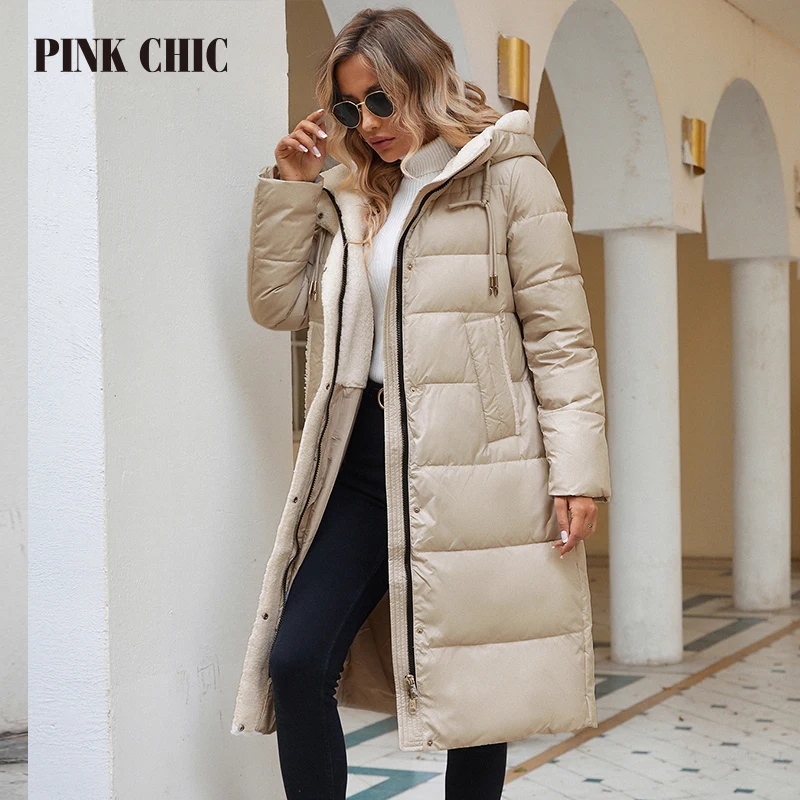 Imagem -05 - Parka Rosa Feminina Chic Longa com Capuz Gola de Pele Quente Acolchoado Grosso Jaquetas de Moda Cabolsa Feminino 8268 Inverno 2023