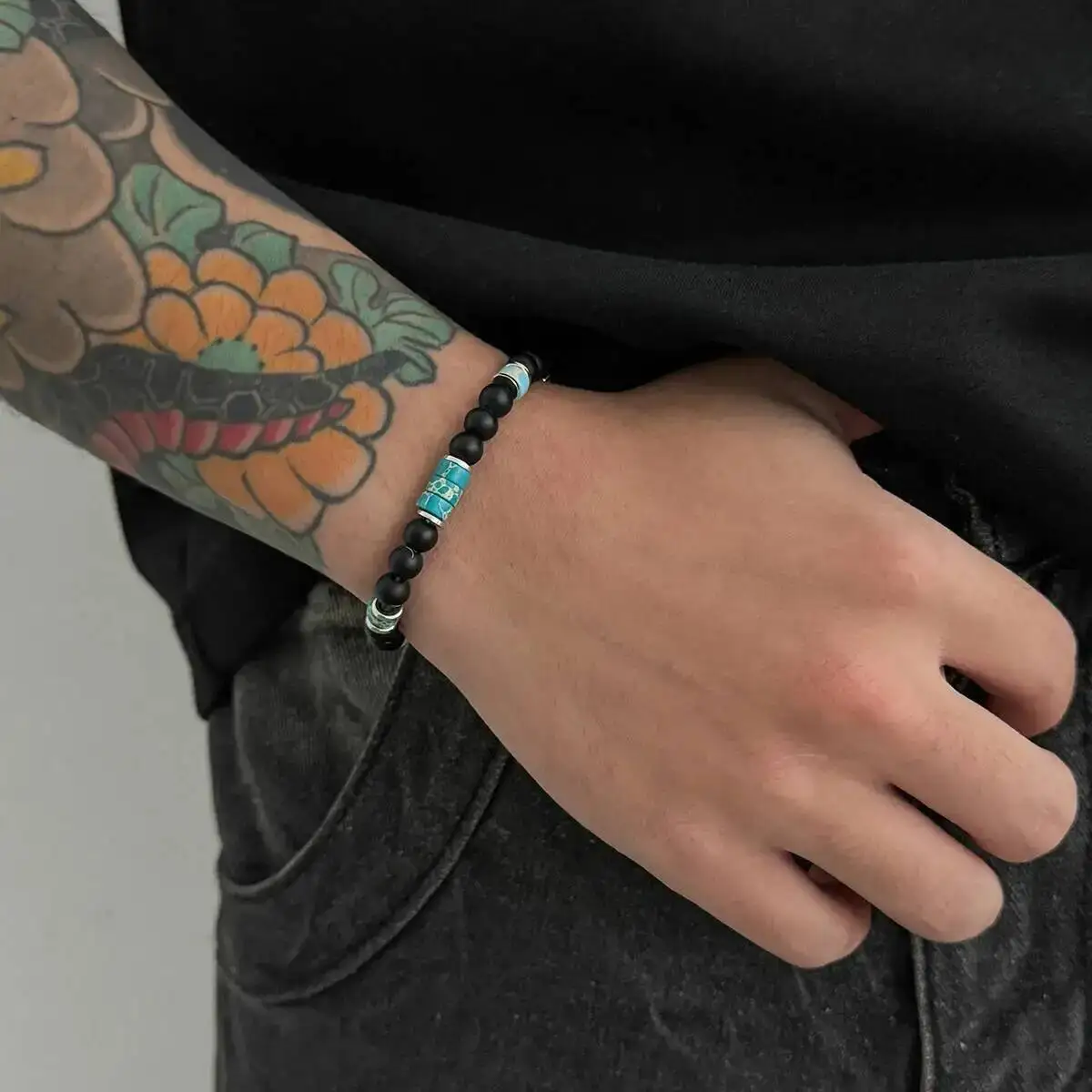 IngeSight.Z Ethnic Style Stone Beads Acrylic Beaded Chain Bracelet Men 2026 New Trendy Elastic Bangle Jewelry On Hand Accessory