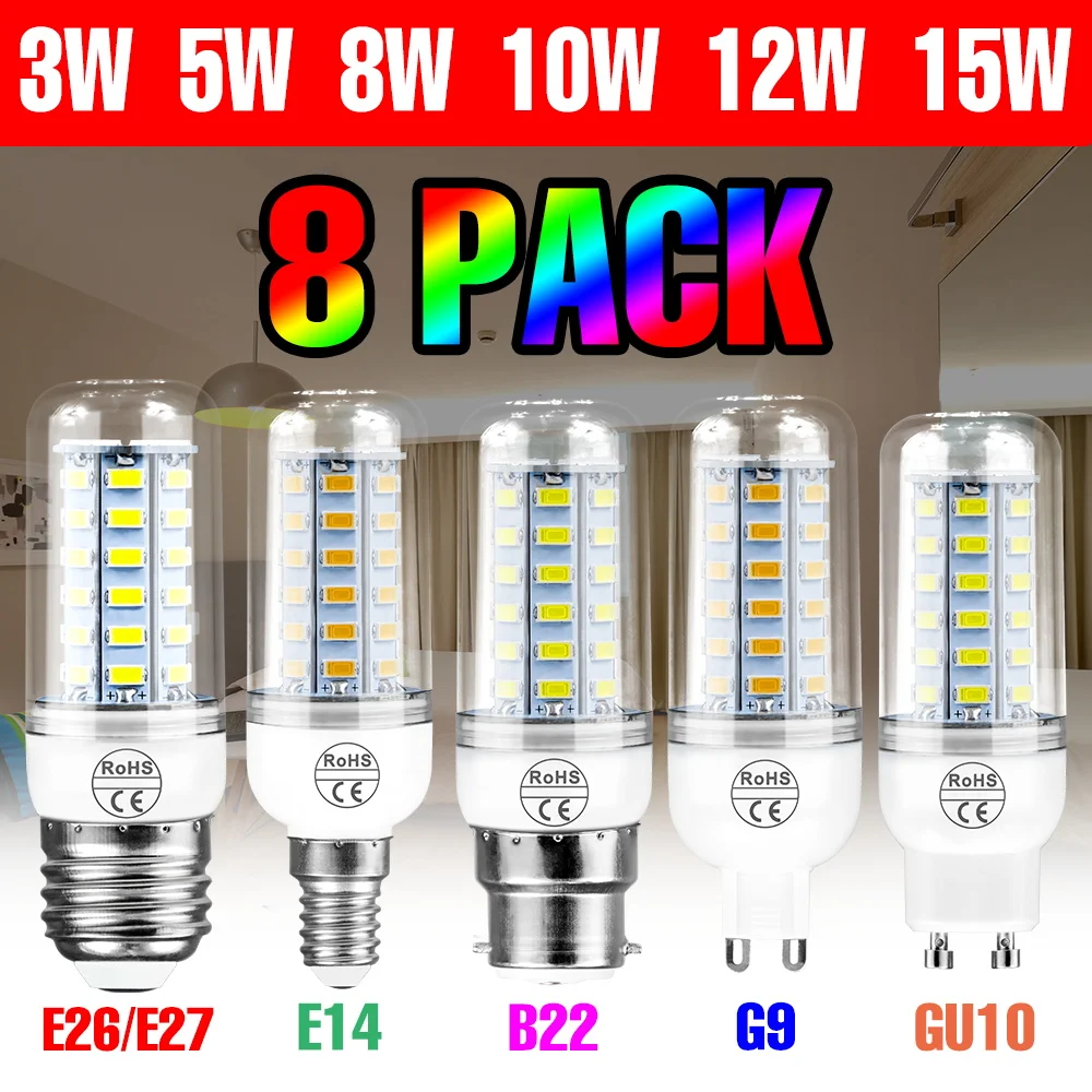 

LED Bulb E27 Corn Lamp E14 Ceiling Light GU10 Chandelier Bulbs B22 Indoor Lighting G9 3W 5W 8W 10W 12W 15W For Home Bedroom 220V