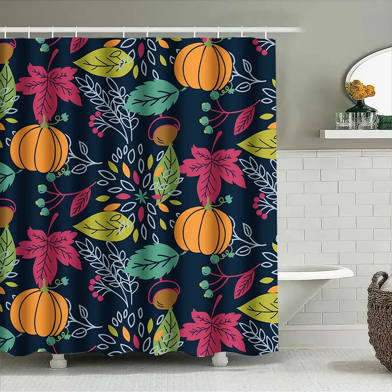 

Tuniu Dark floral pattern shower curtain autumn leaves design bedroom decor teal orange blackout curtain