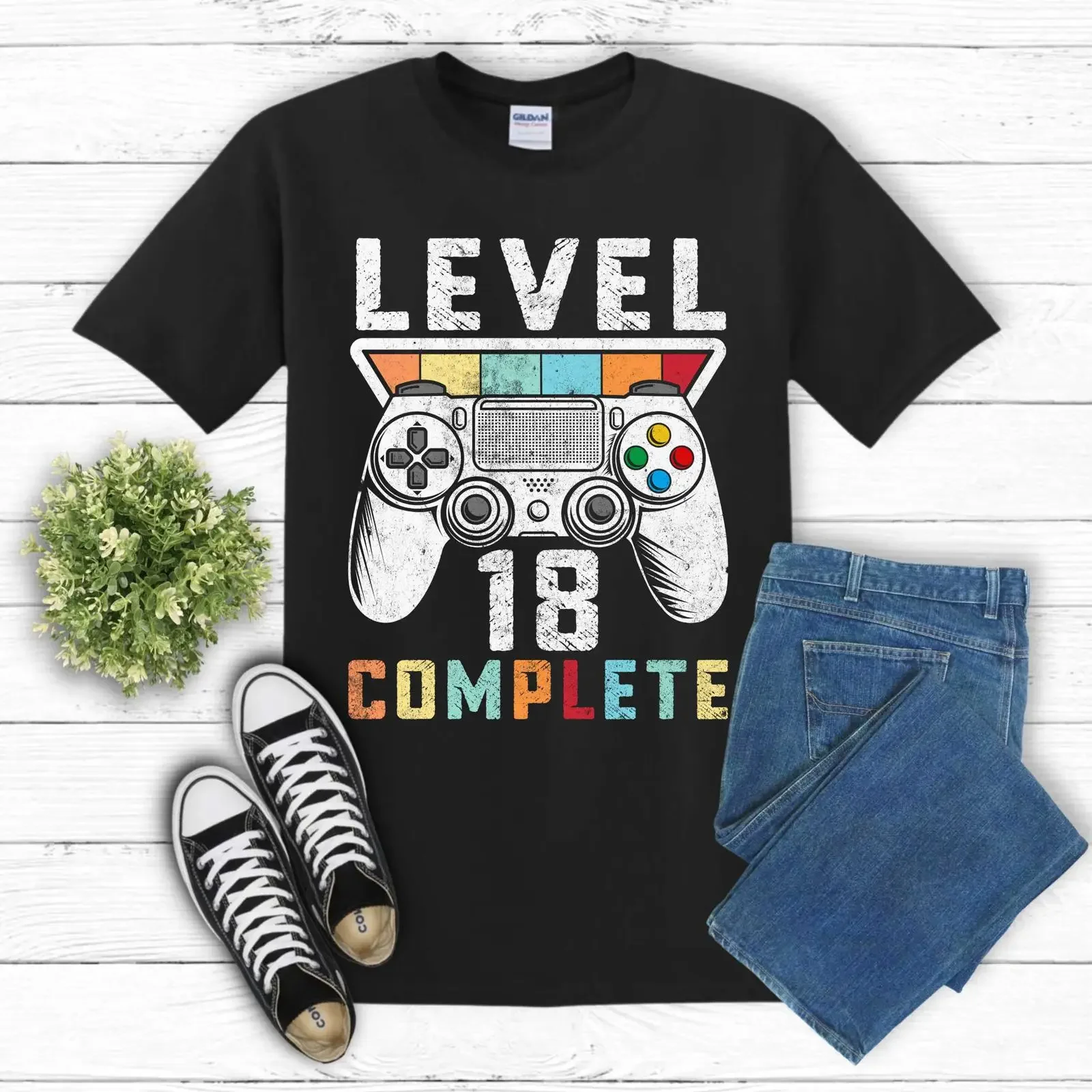 Level 18 Complete T Shirt 18th Birthday Gamer Gaming Funny Perfect for Fans vintage Washed designer clothes fashion Breathable