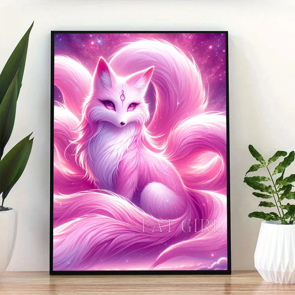 5d diy Diamond Painting New Pink Nine Tailed Fox Full Square Round