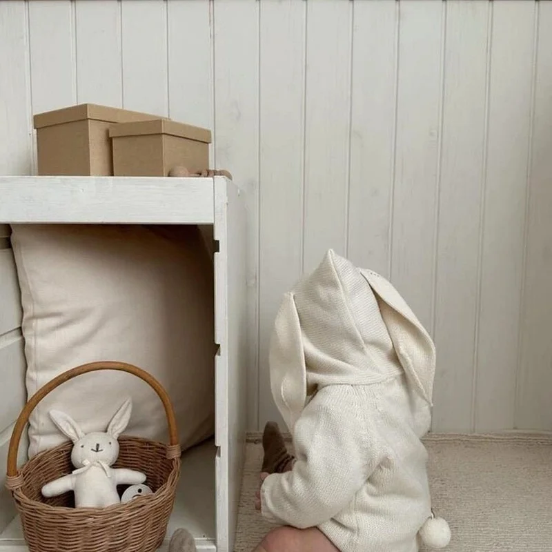 Autunno Inverno Neonato Ragazza Tuta lavorata a maglia Tinta unita Maglia con cappuccio Tute per neonati per bambini Vestiti lavorati a maglia per bambini