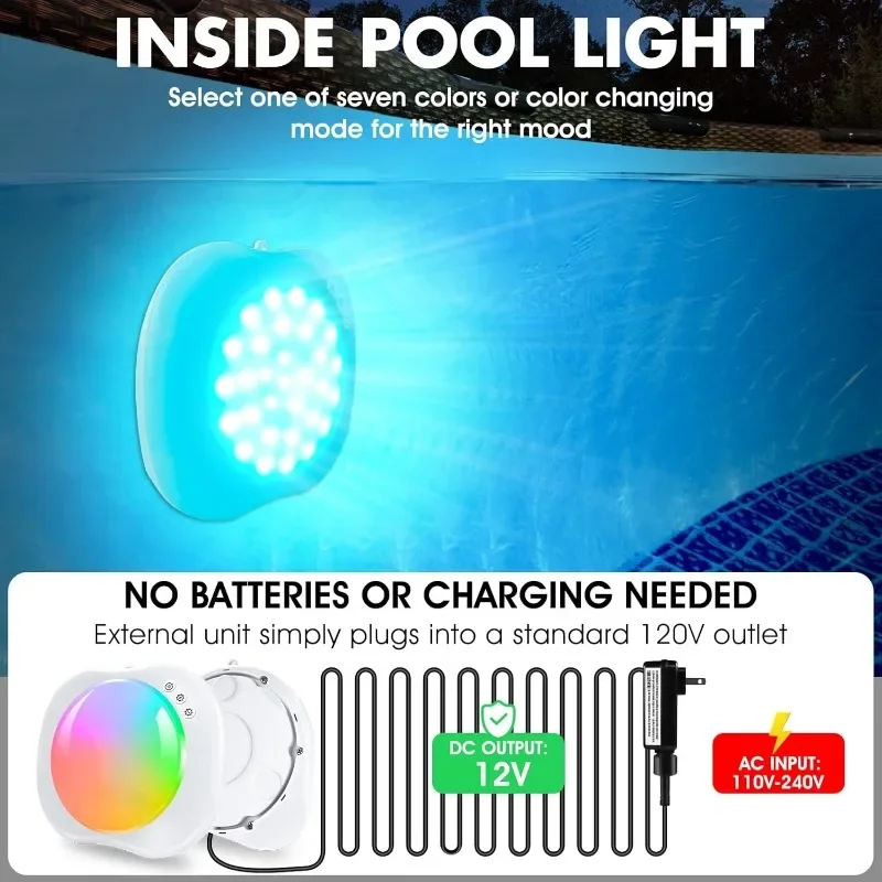 above Ground Pools, Underwater Magnetic Swimming Pool Wall Lights with Remote, Color Changing in-Pool Lights Wireless