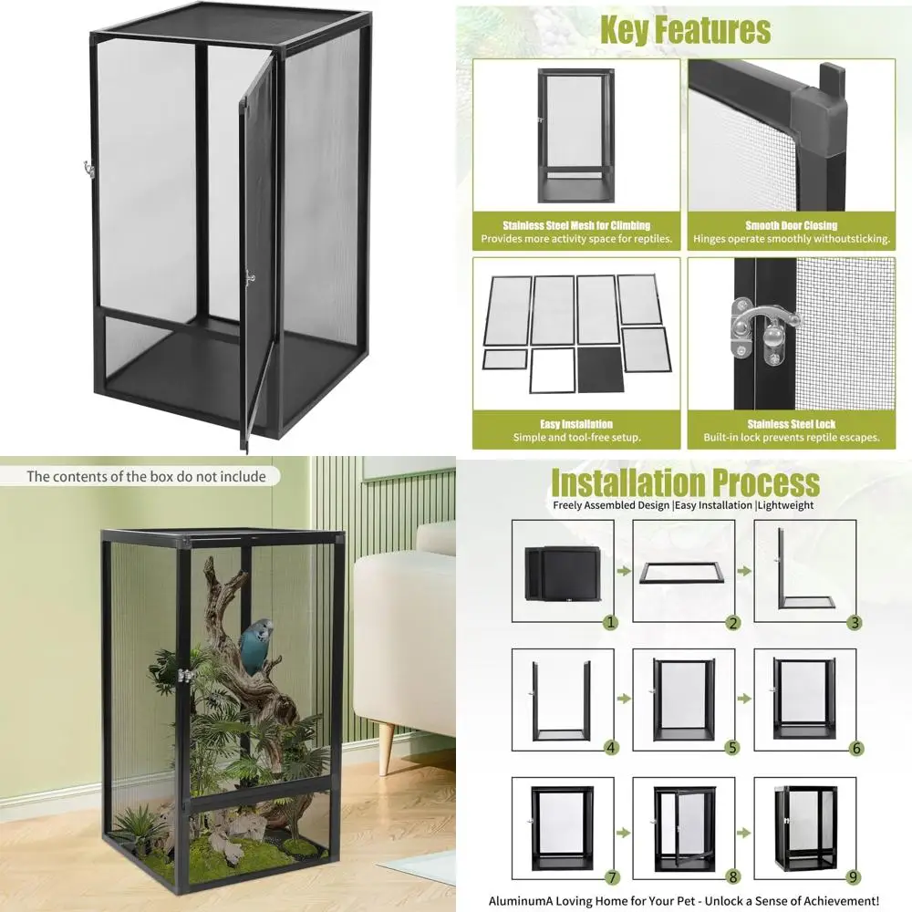

Large Chameleon Enclosure with Lock, Reptile Cage for Large Species, 17.72L x 17.72W x 31.50H, Escape-Proof Design for Safety