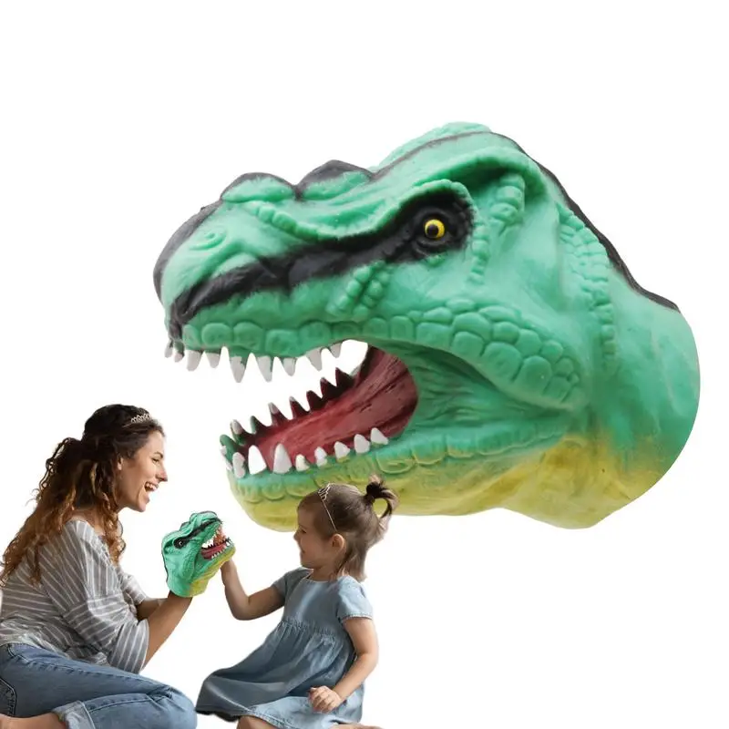 Dinosaur Hand Puppet Realistic Cartoon Animal Hand Toy Soft Rubber Animal Head Hand Toy Swimming Pool Beach Bathing Toys For