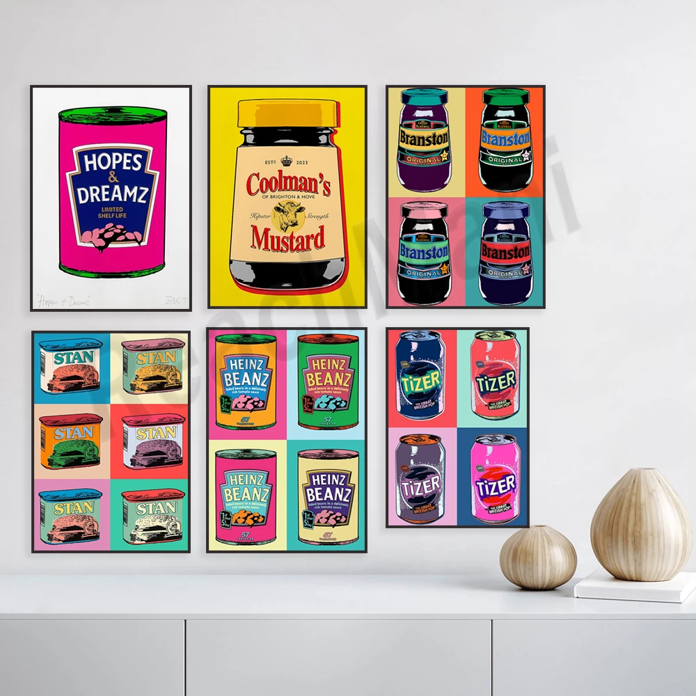 Warhol baked beans, baked beans, golden syrup, sherbet pop art, mustard, Warhol Campbell tomato soup, British foodie poster