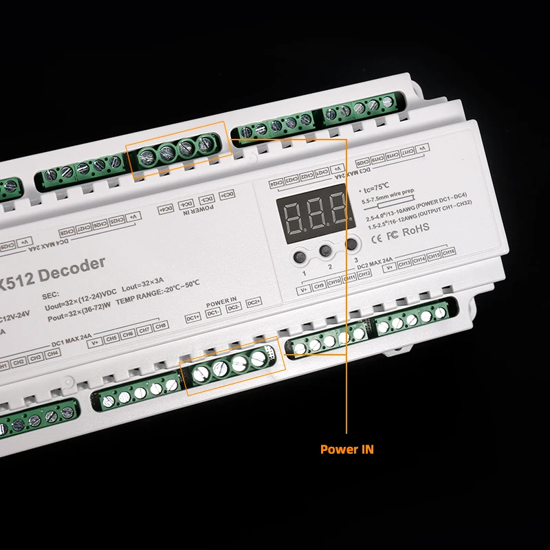 Imagem -04 - Trilho Din Instalar 40ch Dmx512 Decodificador de Tensão Constante 3-digital-display Suporta Bits 16-bit Bc640-din dc 1224v