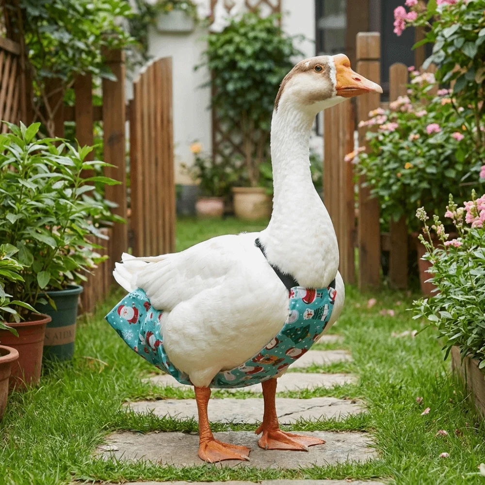 Adjustable Cartoon Pattern Duck Diaper Elastic Band Breathable Christmas Pet Diaper Bow Knot Washable Goose Diaper Farm Pet