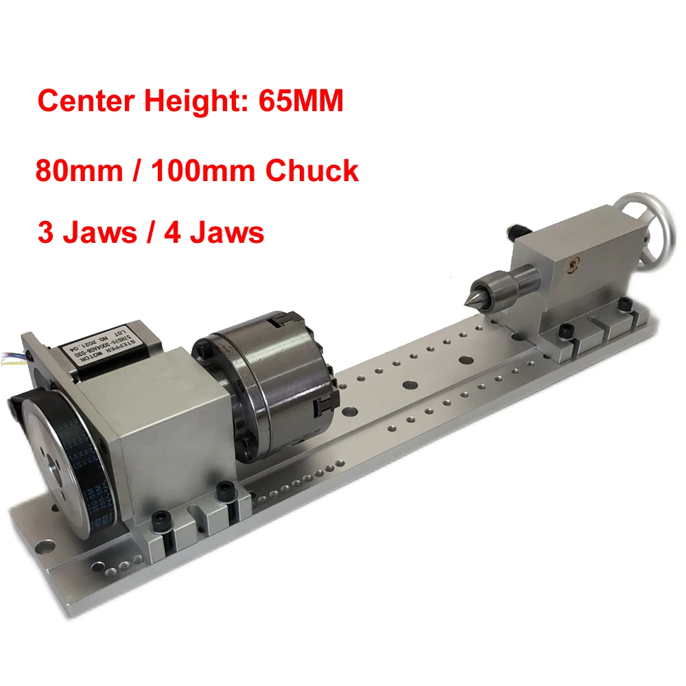 Center Height 65MM 4 Axis CNC Rotary A  Axis 3 / 4 Jaws 80mm 100mm Chuck CNC Indexing Head NEMA23 Motor Engraving Machine Tool