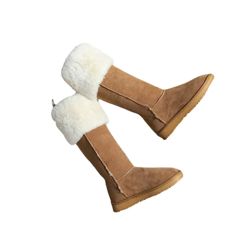 Platform Lamb Hair Snow Boots for Women Autumn Winter New High Tube Fur Integrated Warm Plush Boots Cotten Shoes 2024