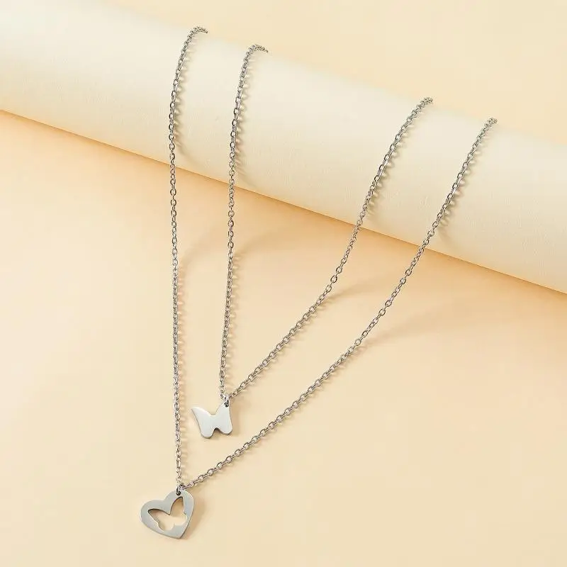 652F 2Pieces for Butterfly Necklace Matching Jewelry Hollow for Butterfly Mother Daughter Necklace for Birthday Mother's Day
