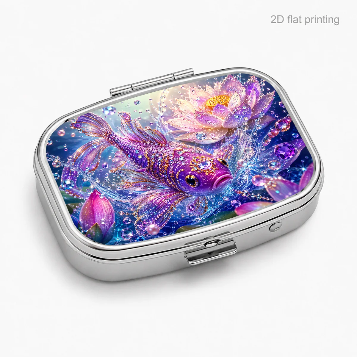 Single-piece package, amethyst koi fish water drop pattern storage box, sealed and moisture-proof, square double-compartment design, portable box, double-compartment portable storage box, storage bag, for storage purposes, flat printing, flat