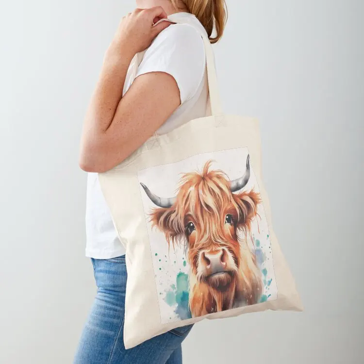 

Adorable Highland Cow Watercolor Art Tote Bag the tote bag Women's handbag shopping bag logo Reusable bags