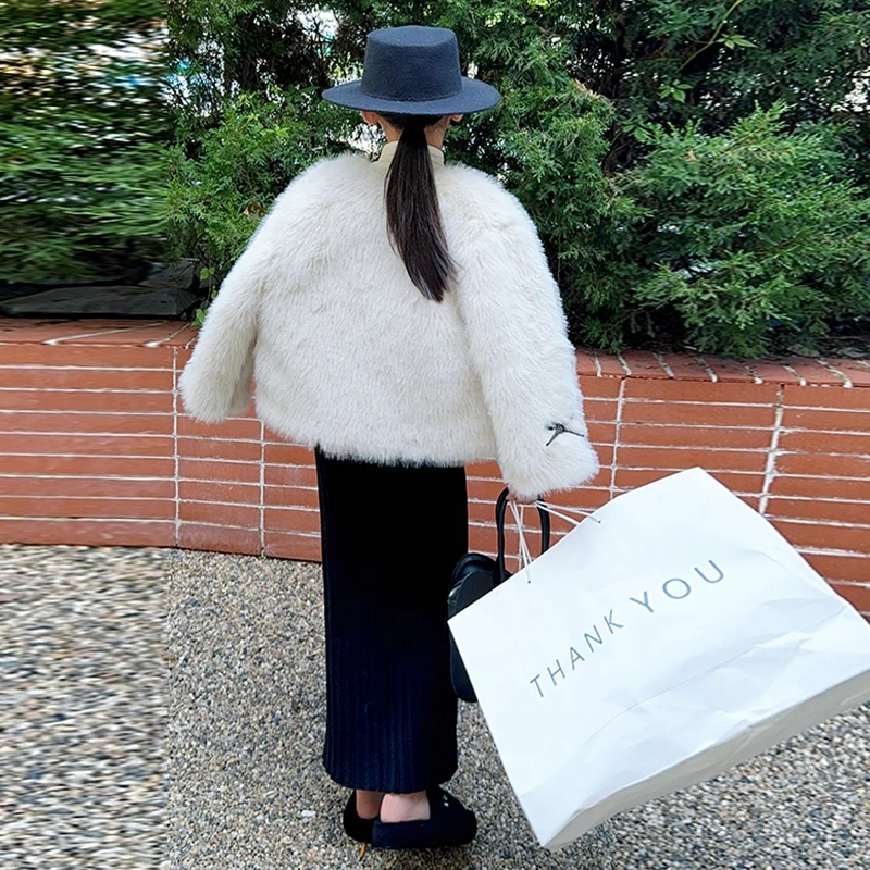 2025 Winter New Children's Warm Cotton Coat Autumn Long Sleeve Girl's Imitation Fur Coat Plush Fox Fur Cotton Coat Jacket
