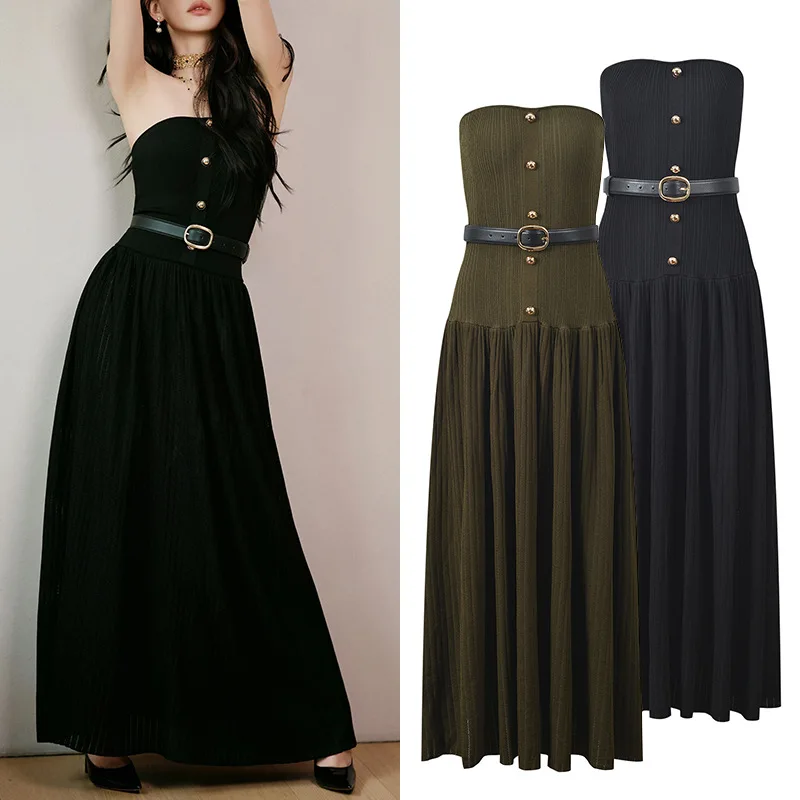 ZJYT Spring Summer Strapless Long Knitting Sweater Dresses for Women 2026 Fashion Elegant Sexy Party Dress Black Vestidos Female