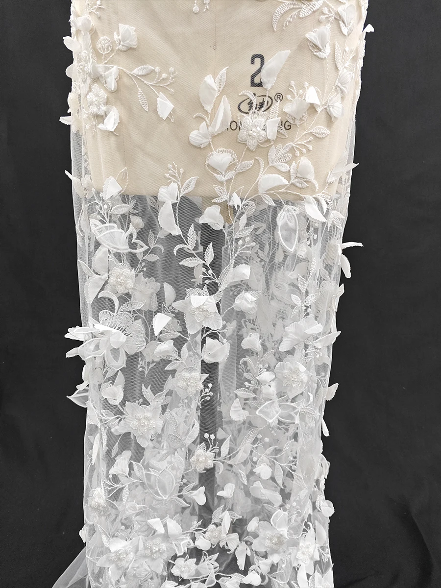 Tessuto di pizzo tulle bianco - Paillettes con perline per abiti da sposa e progetti fai-da-te