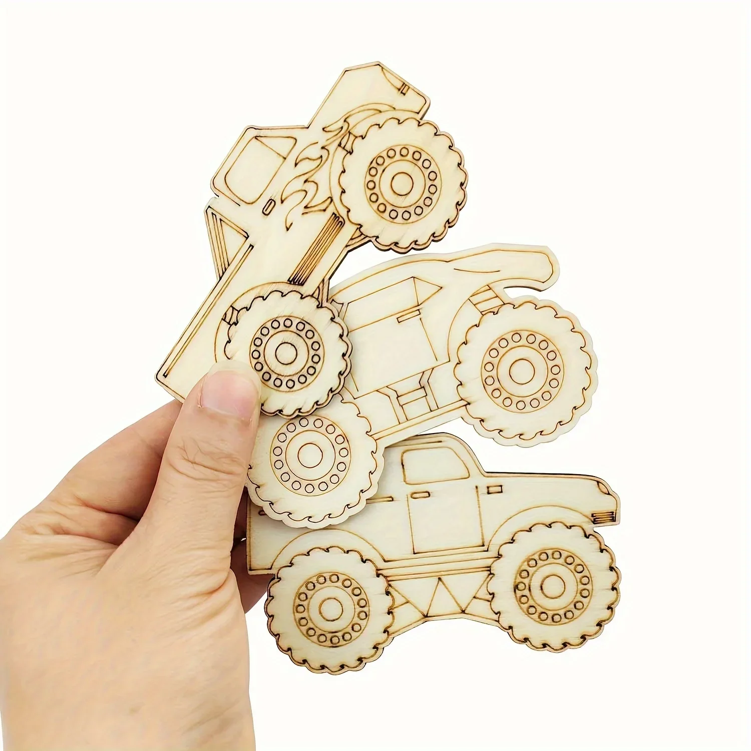 21pcs Unfinished Wood Monster Truck Cutouts Crafts Truck Party Favors Vehicles to Paint Wooden Truck Hanging Ornaments