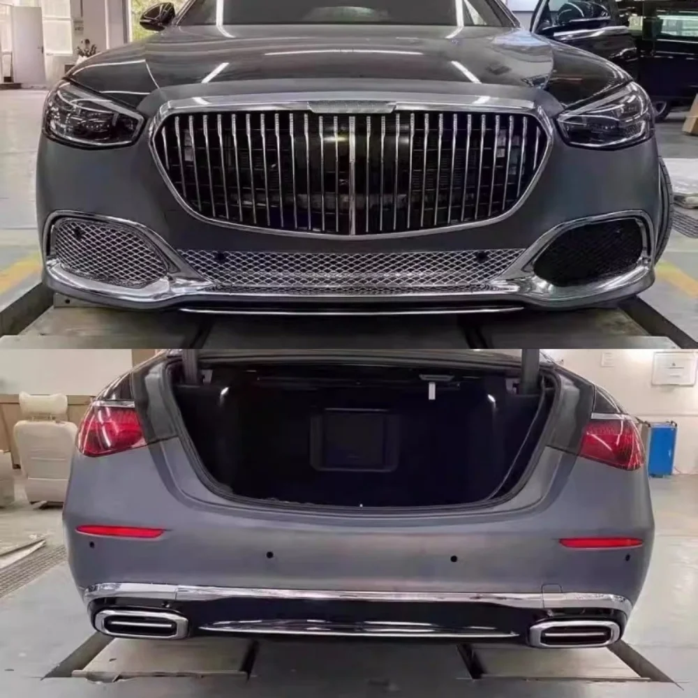 for W223 S-class upgraded unpainted front rear bumper Radiator Grille fog lamp frame tail throat Body kit 2