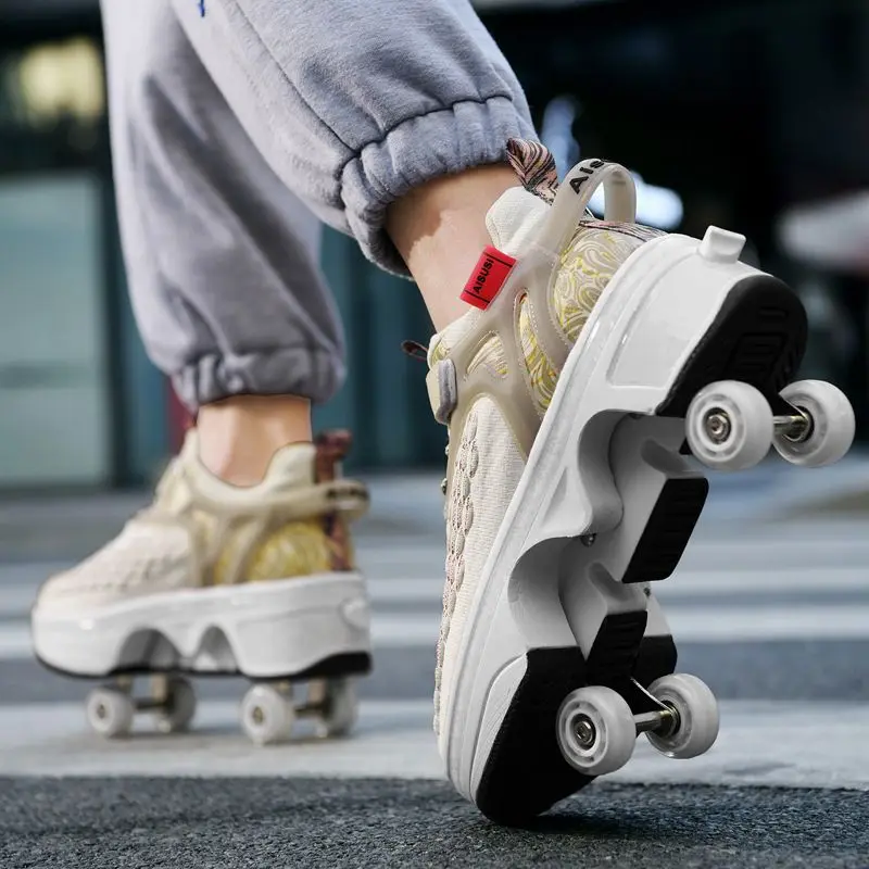 

Four-wheeled walking shoes can be deflected shoes high elastic flying woven roller skates breathable mesh surface