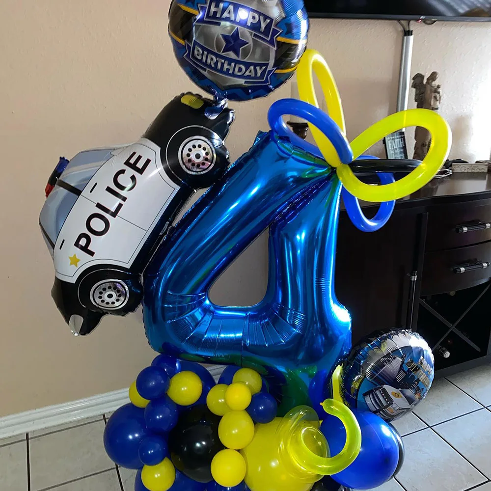 Decoración de fiesta del Departamento de Policía, juego de globos con números, globo de patrulla, pancarta de cumpleaños, tema de policía,