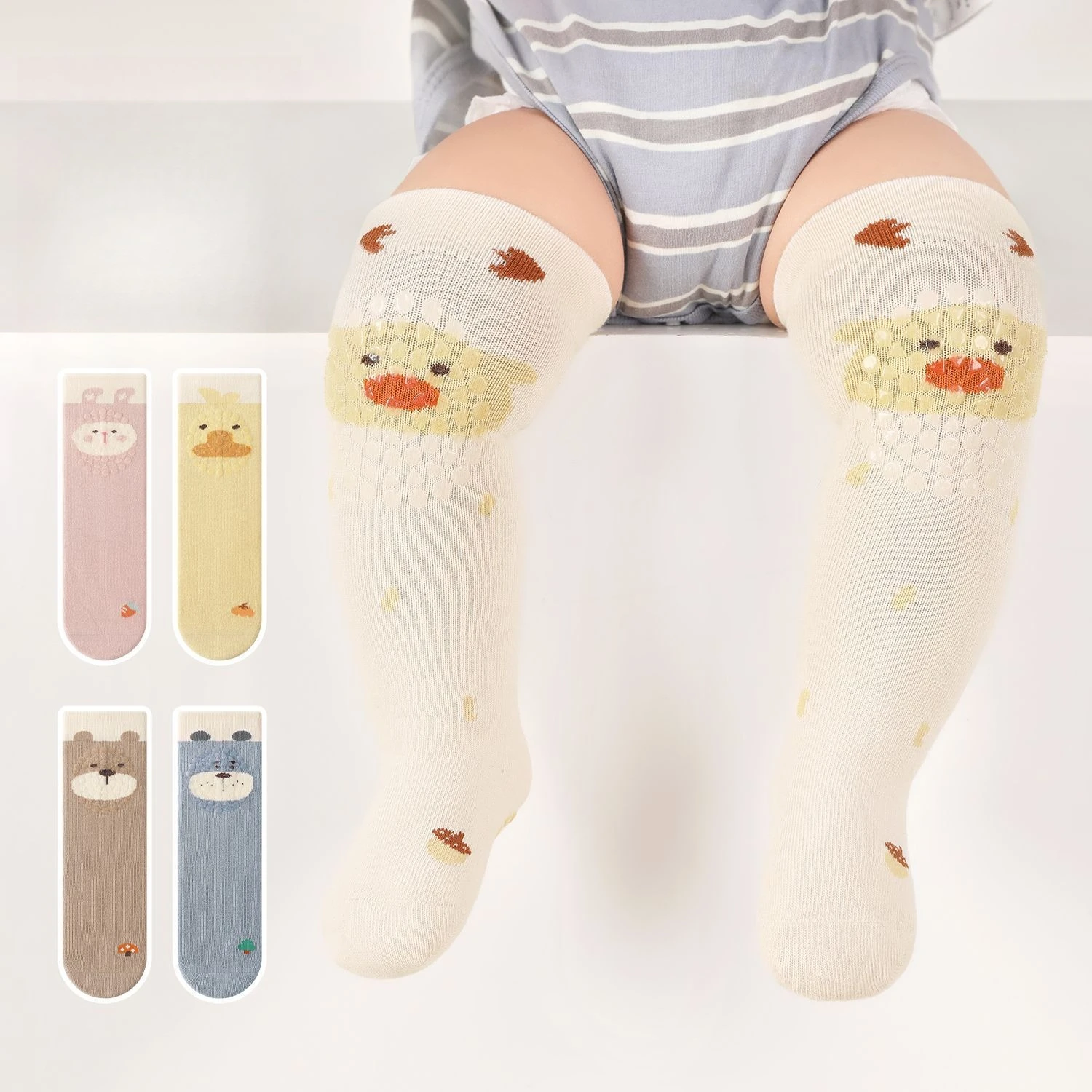 순면 아기 롱삭스 미끄럼 방지 유아 걸음마 양말 무압박 무릎 보호대 바닥 보호