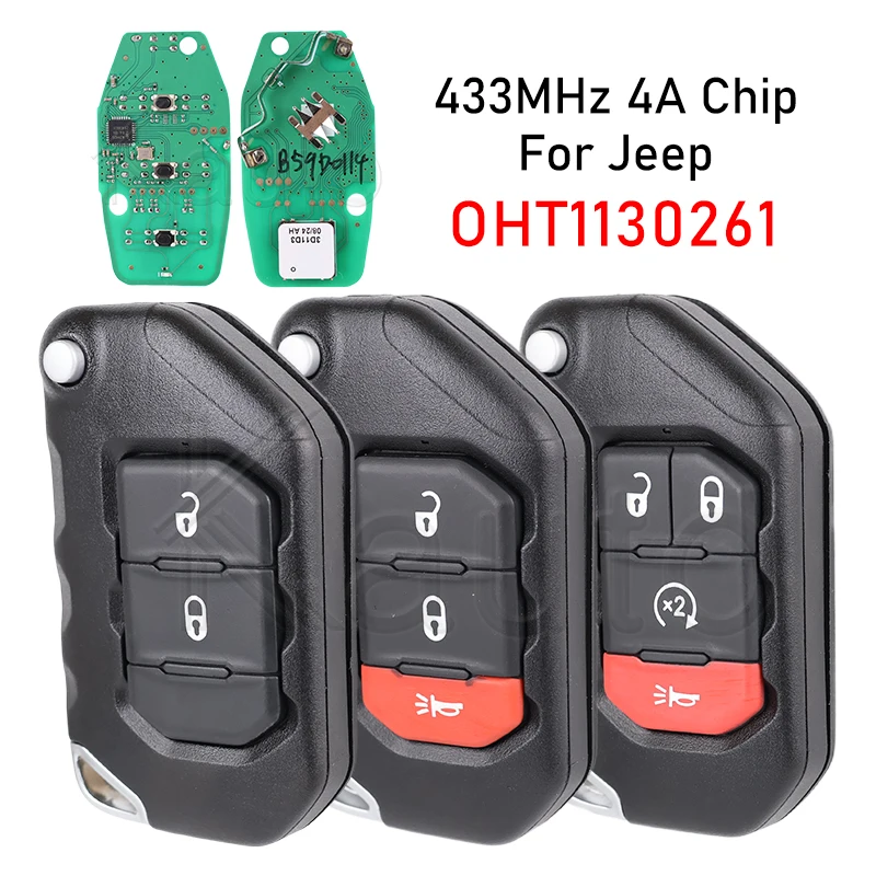 

Автомобильный ключ дистанционного управления для Jeep Wrangler Rubicon Sahara JK JL 2018+ SIP22 FCC OHT 1130261 4A чип 433 МГц флип-карта без ключа