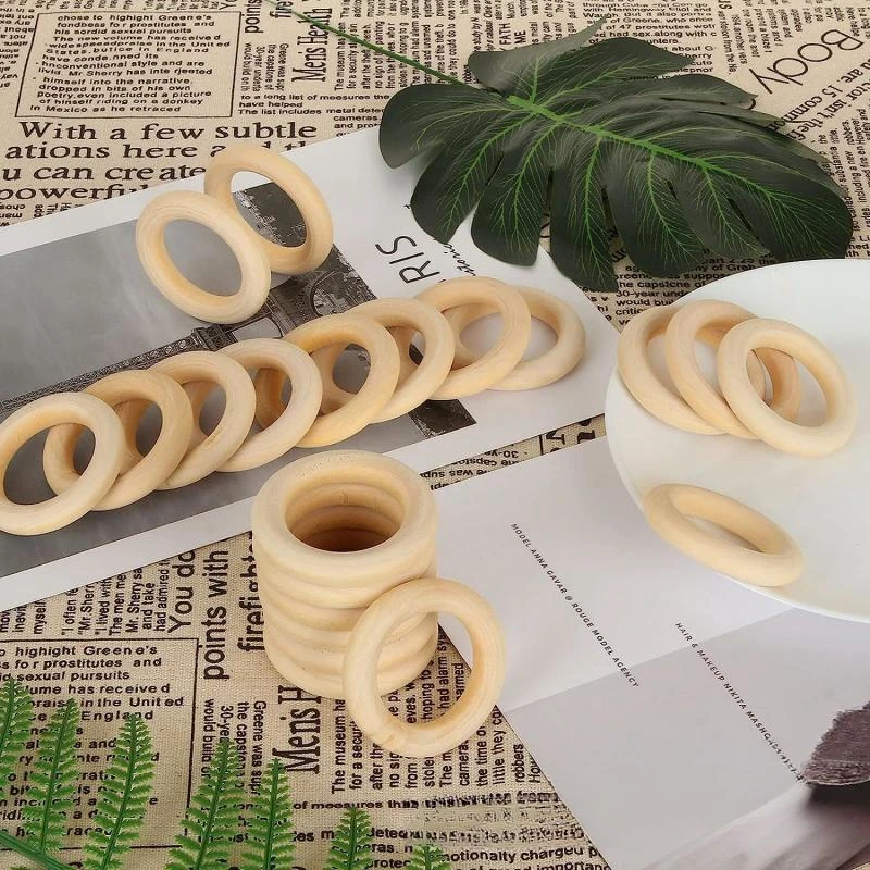 Unfinished Solid Wooden Rings 15-100MM Natural Wood Rings for Macrame DIY Crafts Wood Hoops Ornaments Connectors Jewelry Making