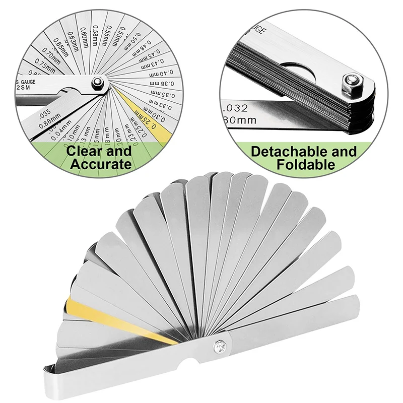 32 Blades Alloy Metric Gap Range Finder Feeler Gauge Valve Teaching Feeler Gauge 0.04-0.88 mm  Gap Copper Sheet Measuring Tool