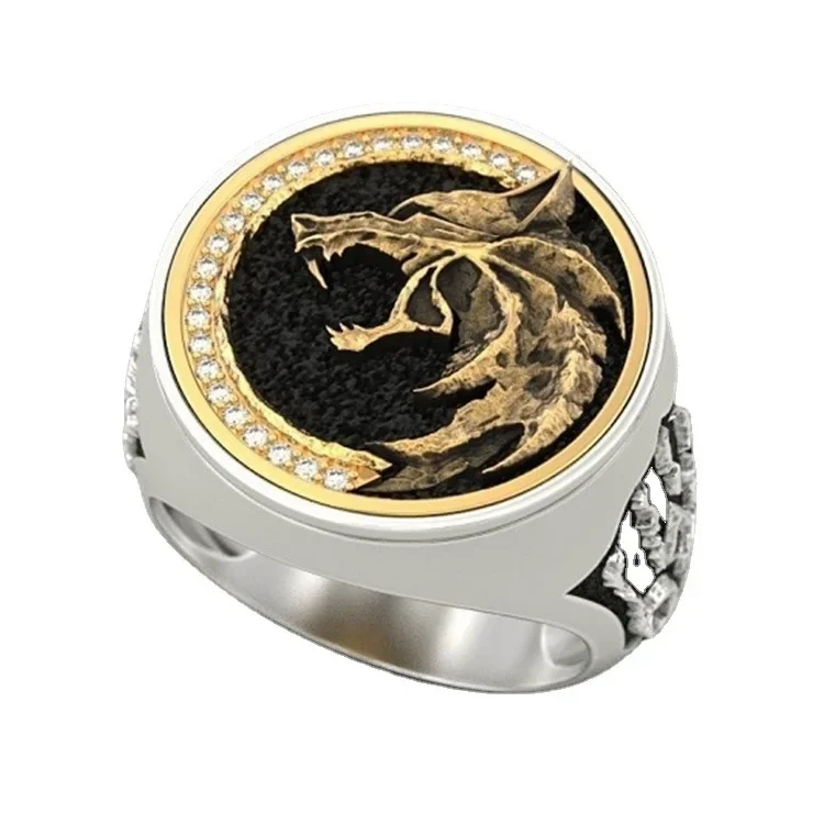Personality Wizard Hunter Wolf Head Ring Men\'s retro overbearing hipster knuckle ring