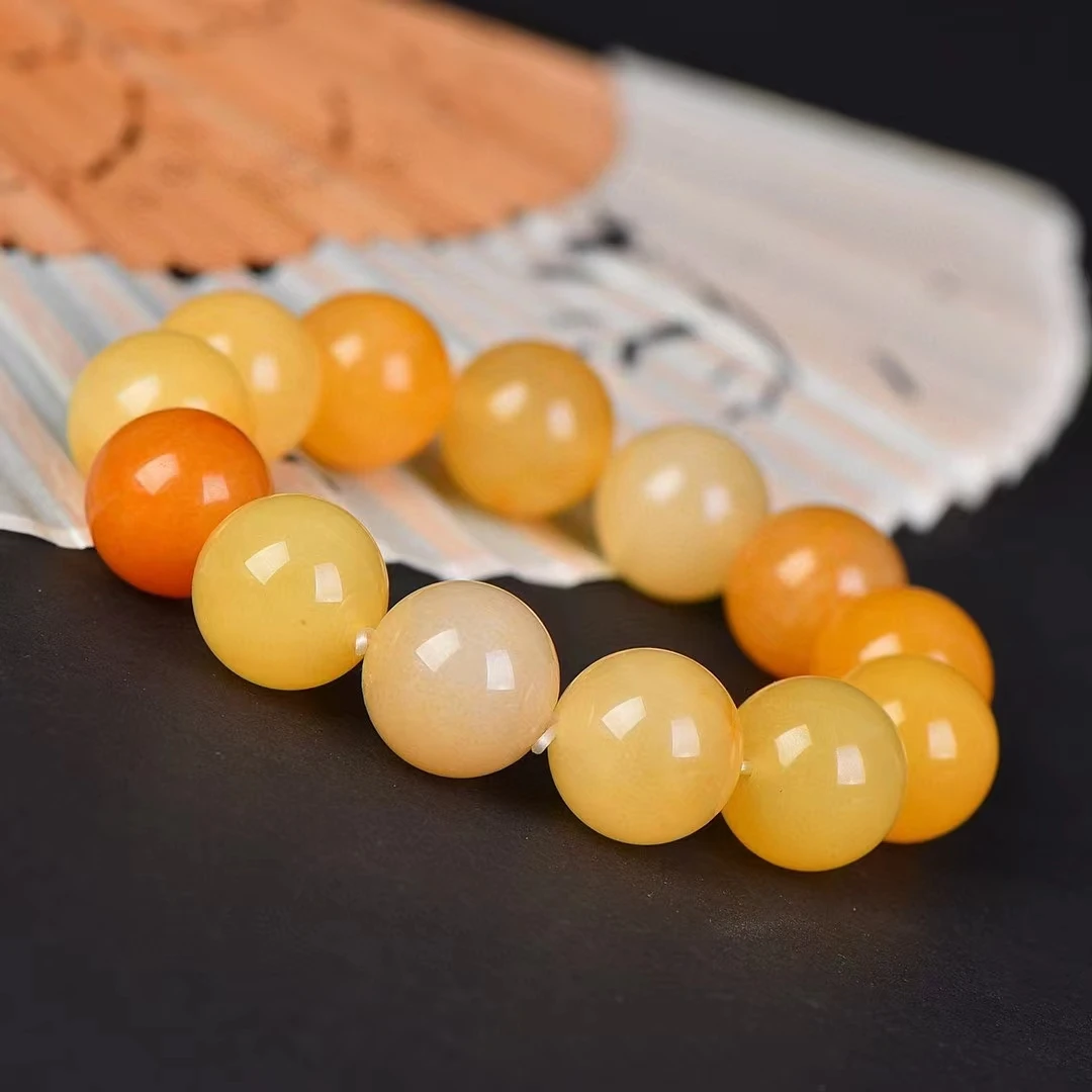 16mm Beads Golden Silk Jade Hand Chain Natural Stone Elastic Bangle Exquisite Womens Gemstone Bracelets Jewellery Charms Jewelry