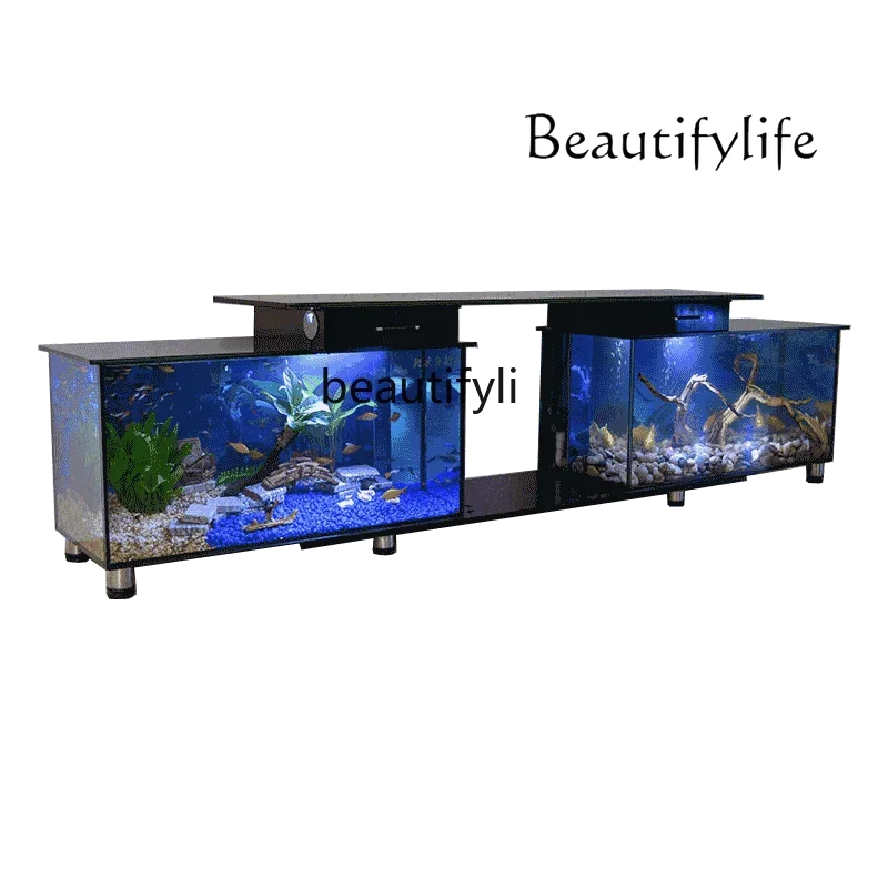 

TV Cabinet Fish Tank Aquarium Super White Glass Living Room Coffee Table Medium and Small Back Filter Square Change Water