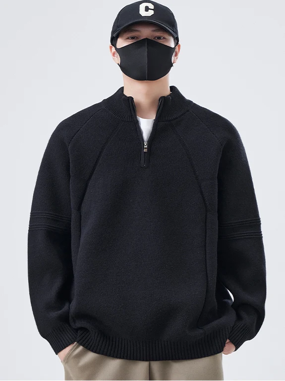 

Застежка-молния свободного кроя, трикотаж, чистый цвет, базовый слой, элитный мужской моющийся свитер, осень-зима, новый S...