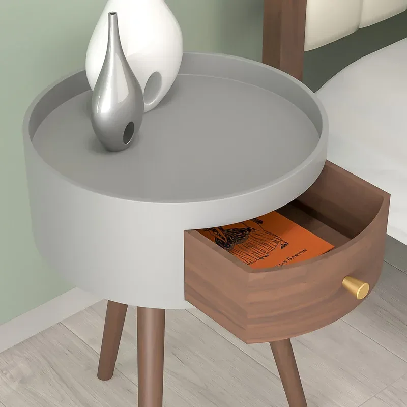 Minimalist Circular Nightstand: Italian Bedside Table, Light Luxury Stand with Drawer, Nordic 3-Legged Round Design