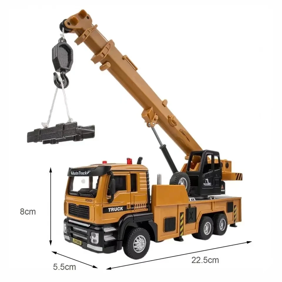 New 1/50 Crane Truck Model Toy Car Diecast Alloy Engineering Vehicle Sound Light Pull Back High Simulation Toy Kids Gift