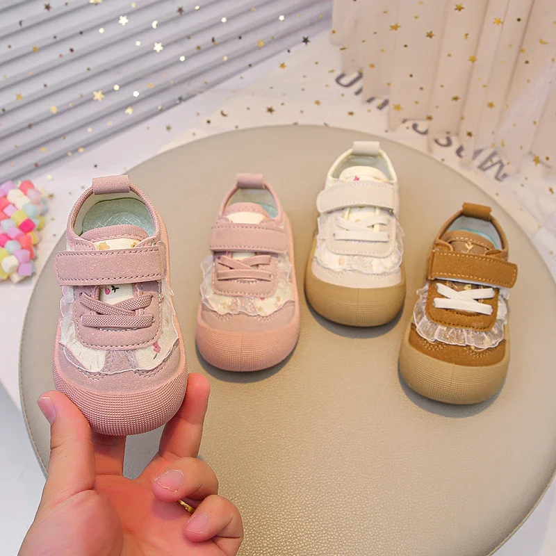 

Children's Casual Sneakers Four Seasons Beige Bow Flowers Girls Toddler Shoes Fashion Hundred Kids De Training Shoes Board Shoes