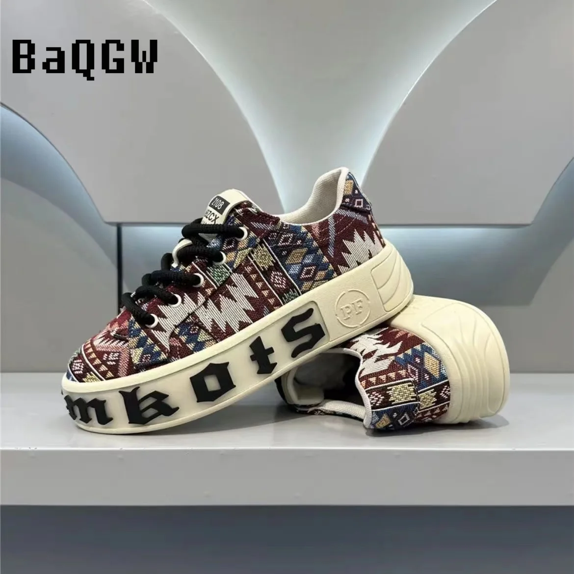 Chunky Sneaker Men Designer Canvas Shoes Fashion Casual Color Block Letter Print Breathable Height Increased Flat Platform Shoes