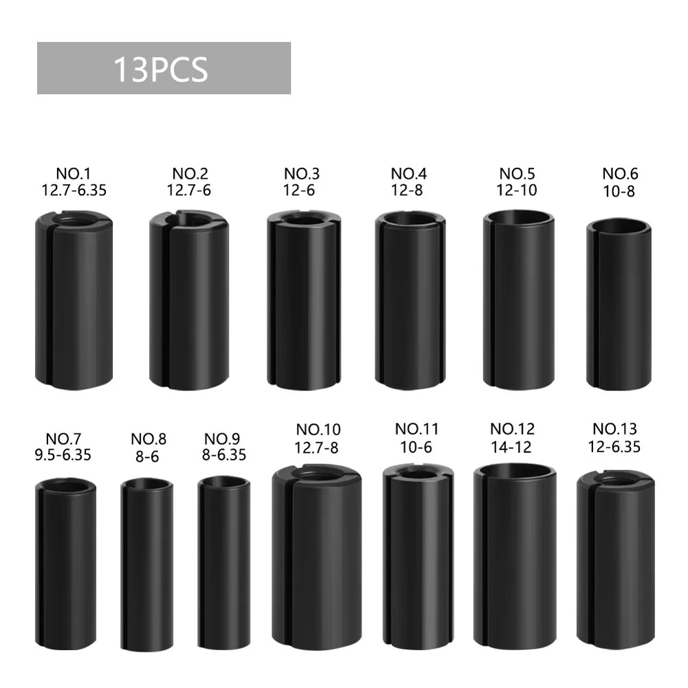 Metal Milling Tool Adapter Set 13 pcs Black Finish for Engraving Machines Trimming Machines Diameter Adjustment